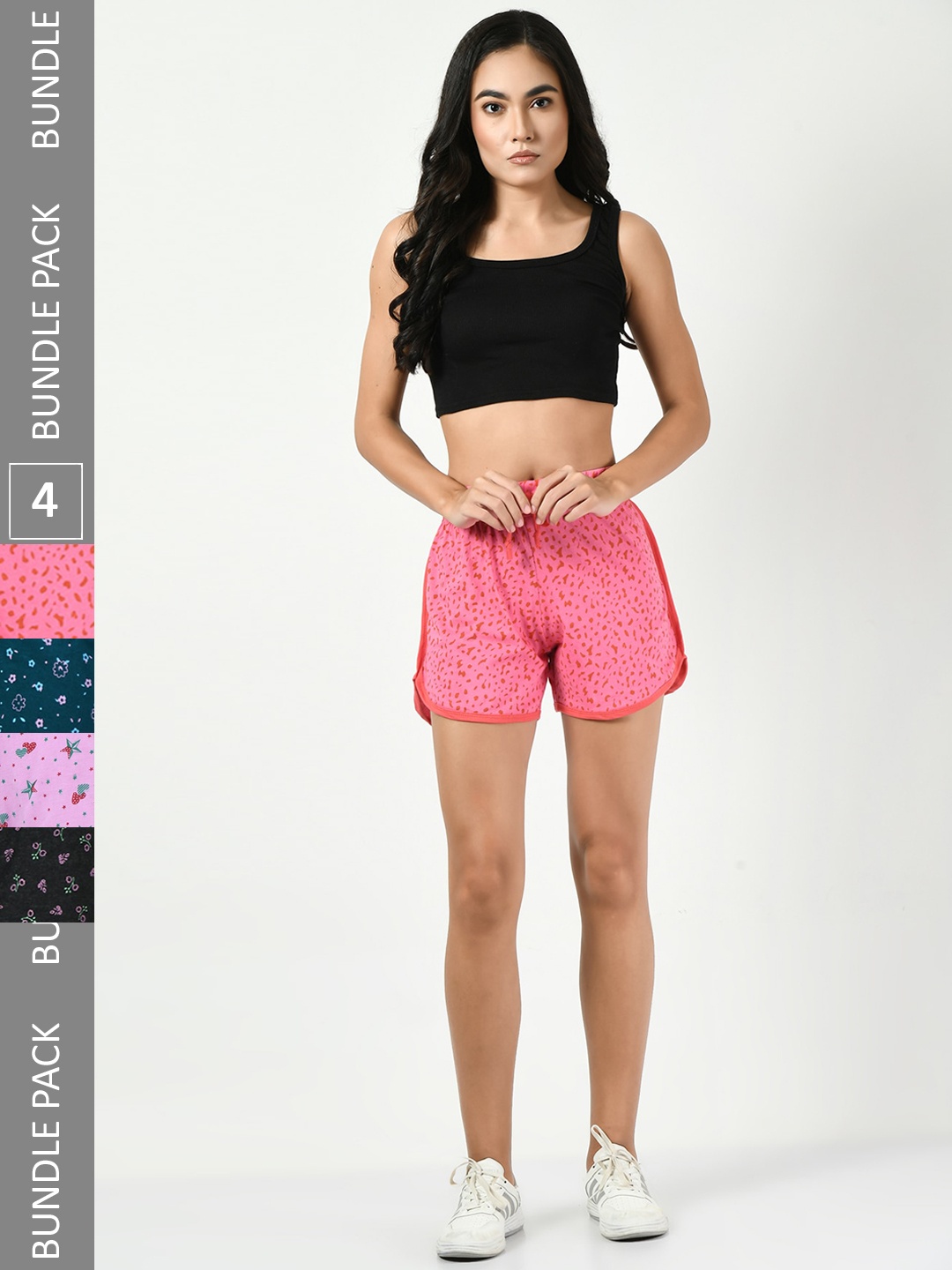 

BAESD Pack Of 4 Printed High-Rise Pure Cotton Casual Shorts, Pink