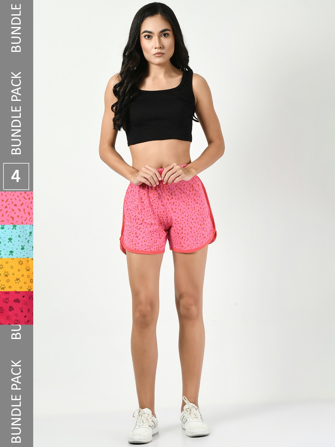 

BAESD Women Pack of 4 Printed High-Rise Regular Fit Regular Cotton Shorts, Pink