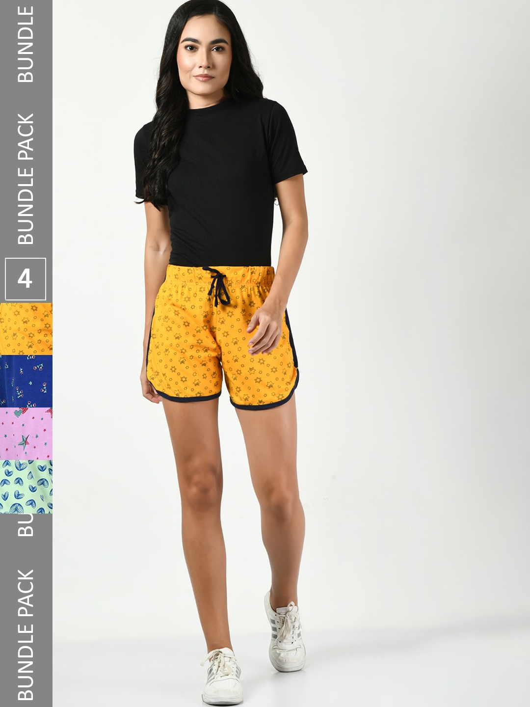 

BAESD Women Pack of 4 Printed High-Rise Regular Fit Regular Cotton Shorts, Orange
