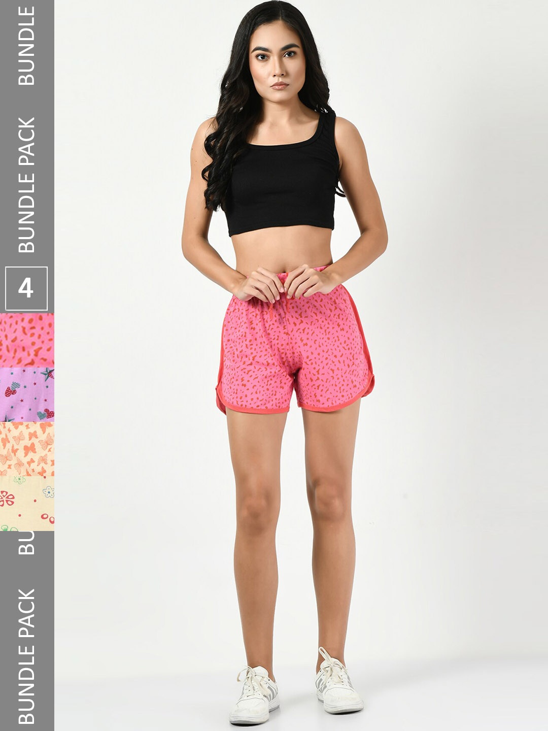 

BAESD Women Pack Of 4 High-Rise Floral Printed Pure Cotton Shorts, Pink