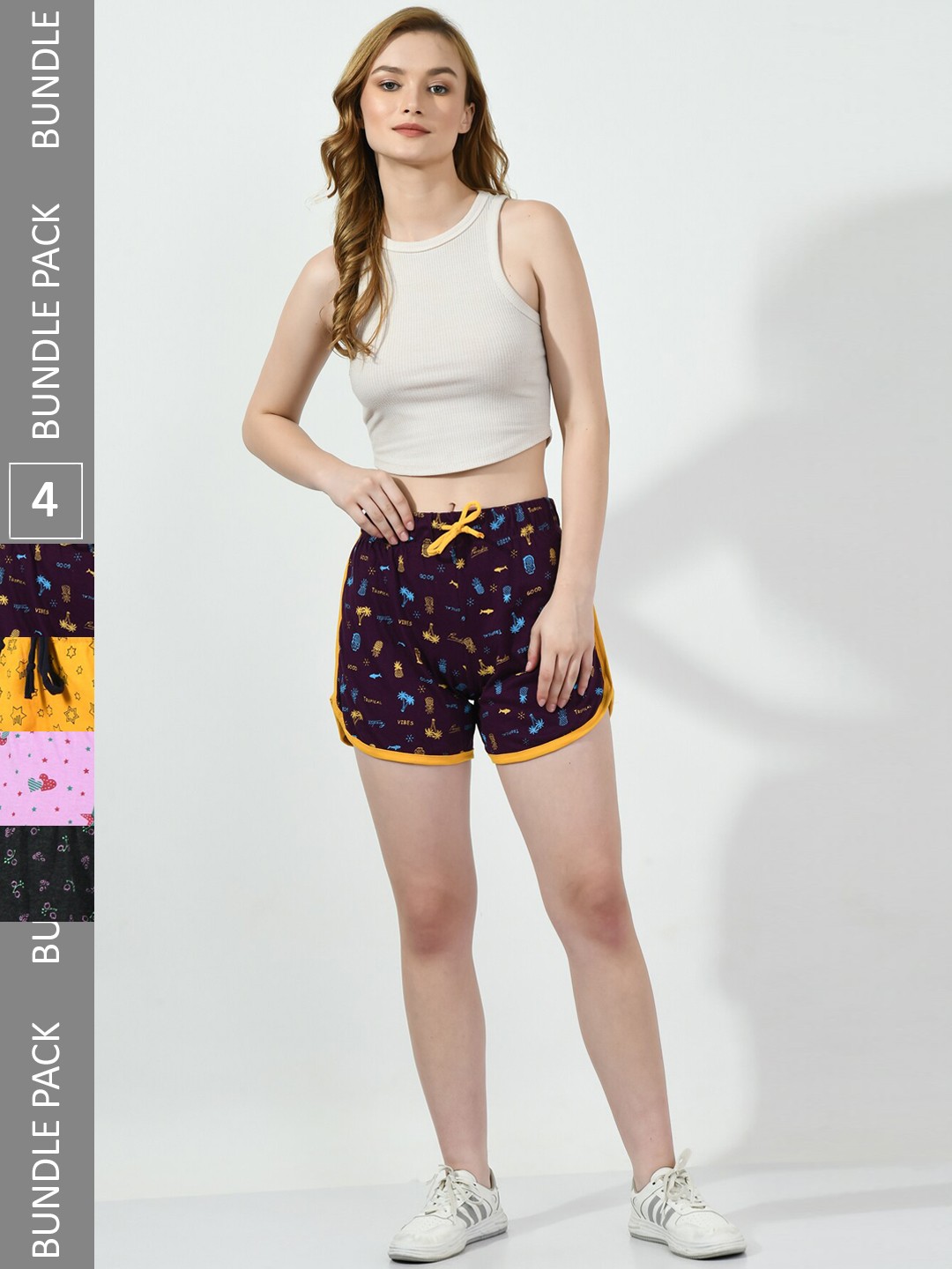 

BAESD Women Pack Of 4 Printed High-Rise Pure Cotton Hot Pants, Burgundy