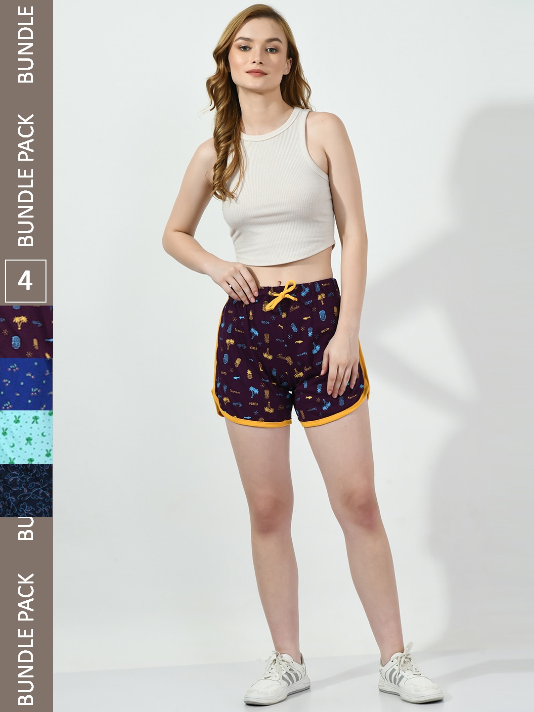 

BAESD Women Pack Of 4 Printed High-Rise Pure Cotton Hot Pants, Burgundy