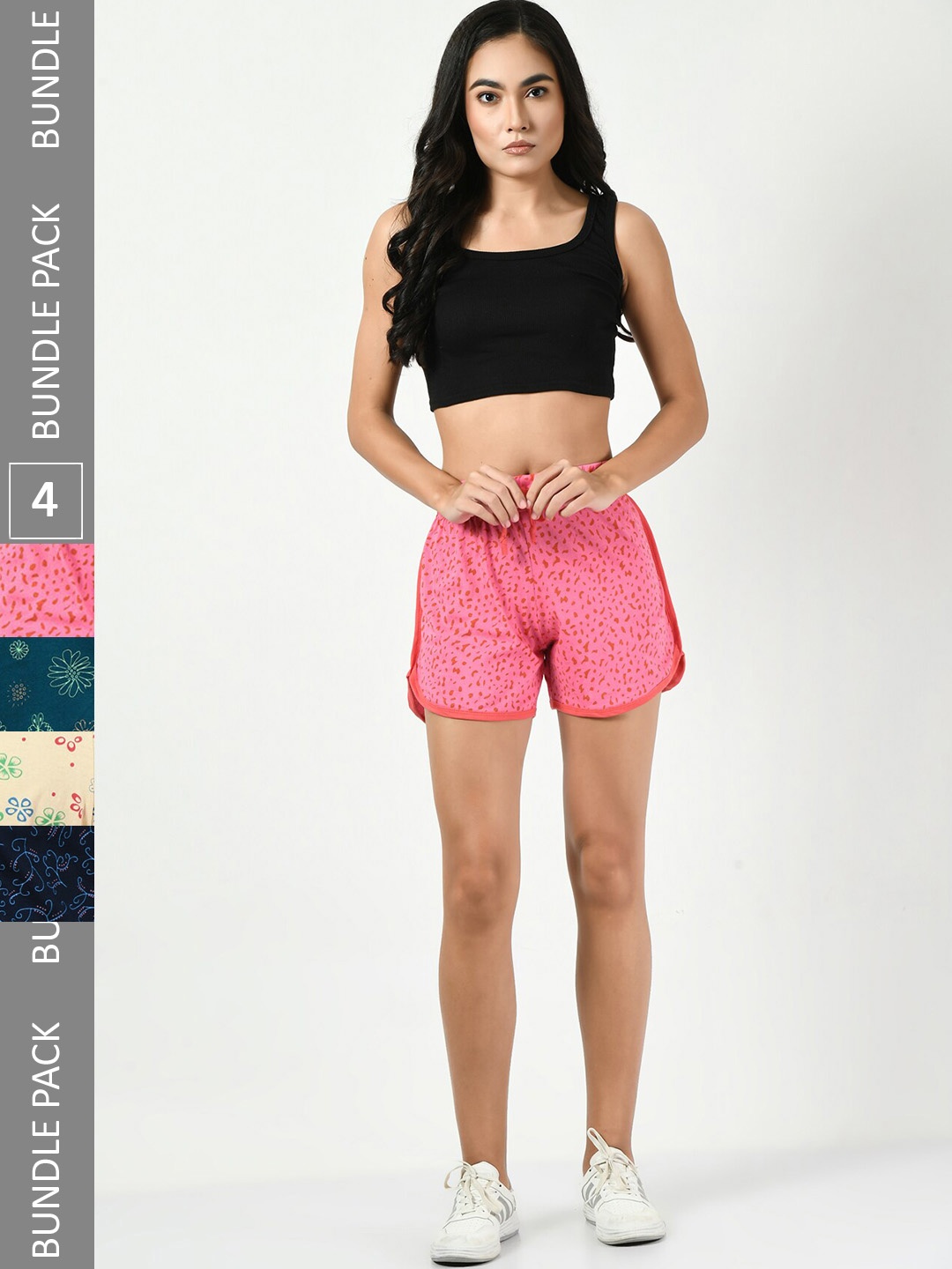 

BAESD Women Pack Of 4 Conversational Printed High-Rise Pure Cotton Shorts, Pink