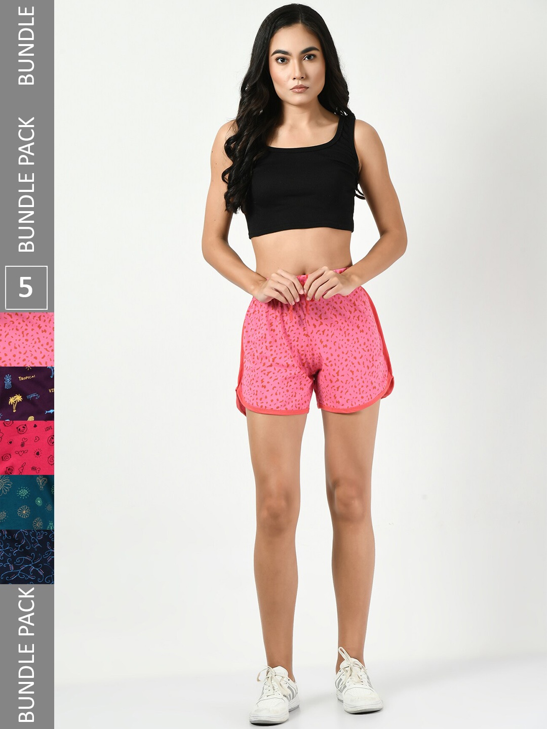 

BAESD Women Pack Of 5 Conversational Printed High-Rise Pure Cotton Shorts, Pink
