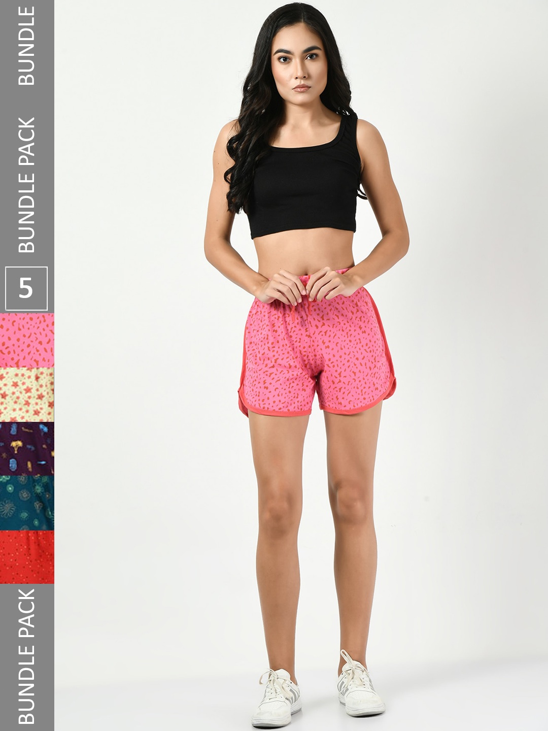 

BAESD Women Pack Of 5 Conversational Printed High-Rise Pure Cotton Shorts, Pink
