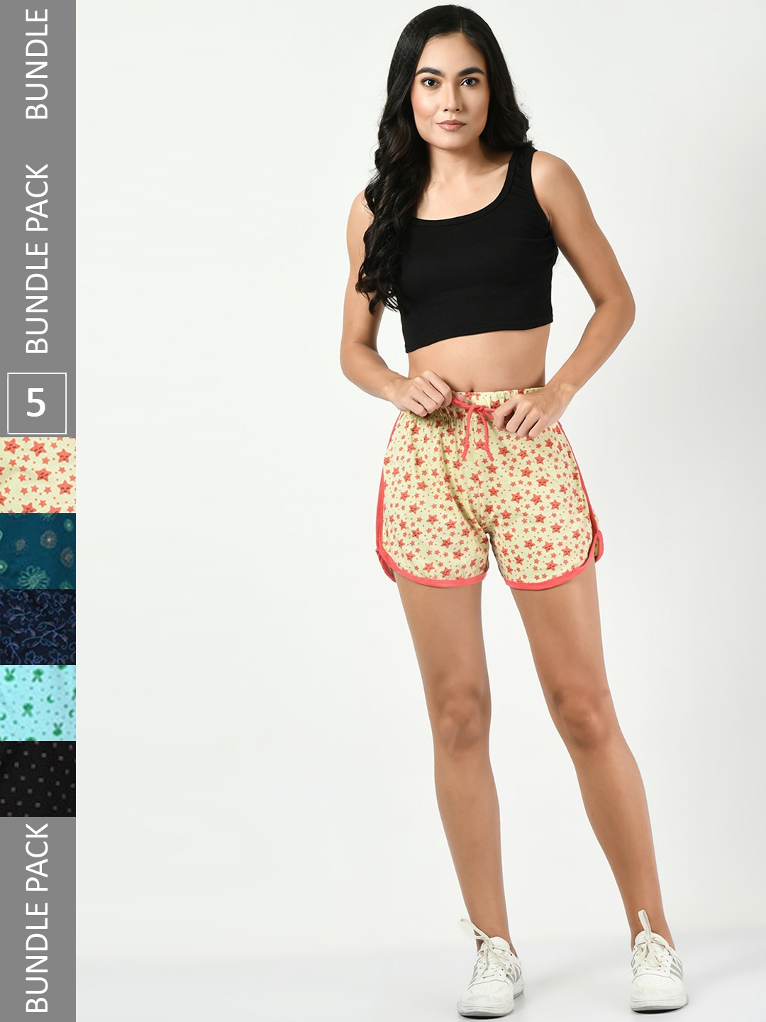 

BAESD Women Pack Of 5 Conversational Printed High-Rise Pure Cotton Shorts, Peach