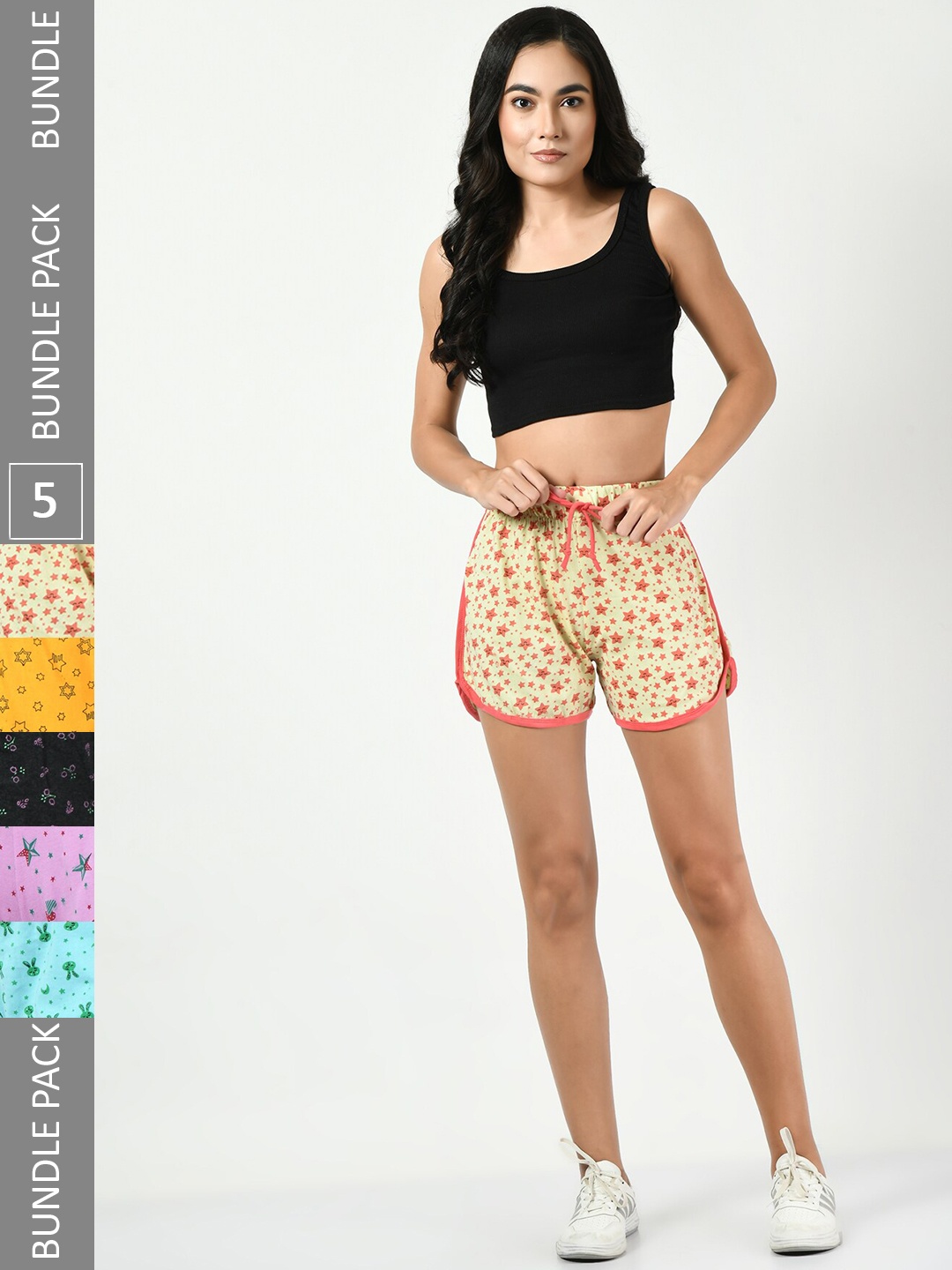 

BAESD Women Pack Of 5 Conversational Printed High-Rise Pure Cotton Shorts, Peach