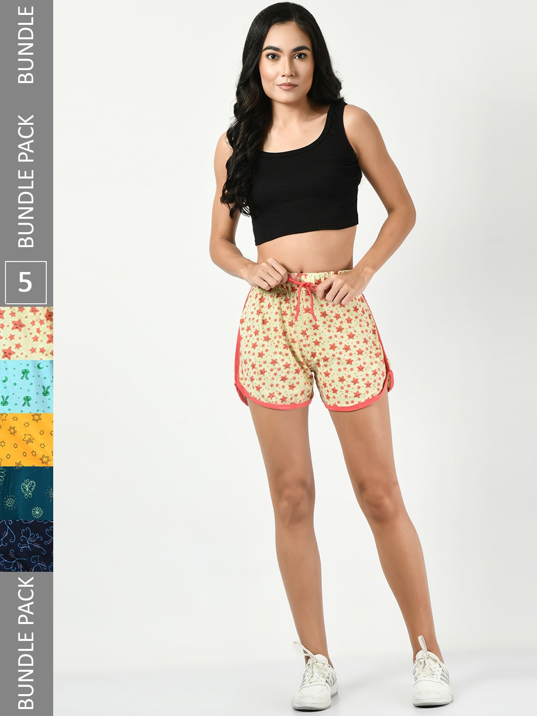 

BAESD Women Pack Of 5 Conversational Printed High-Rise Pure Cotton Shorts, Peach