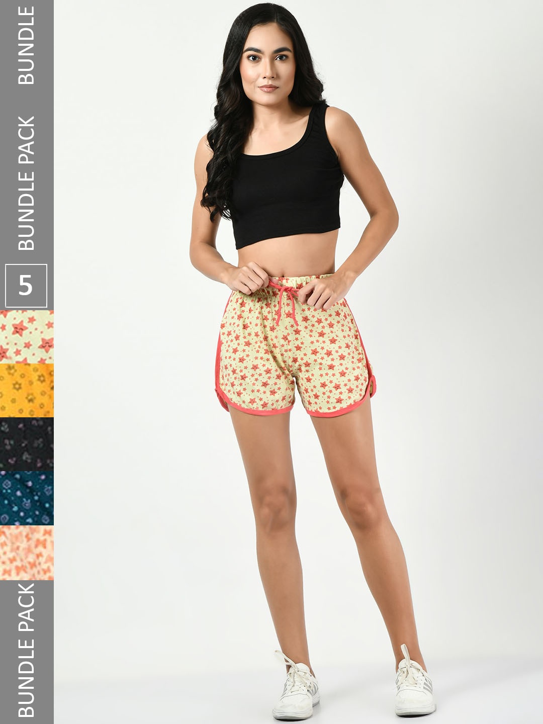 

BAESD Women Pack Of 5 Conversational Printed High-Rise Pure Cotton Shorts, Peach