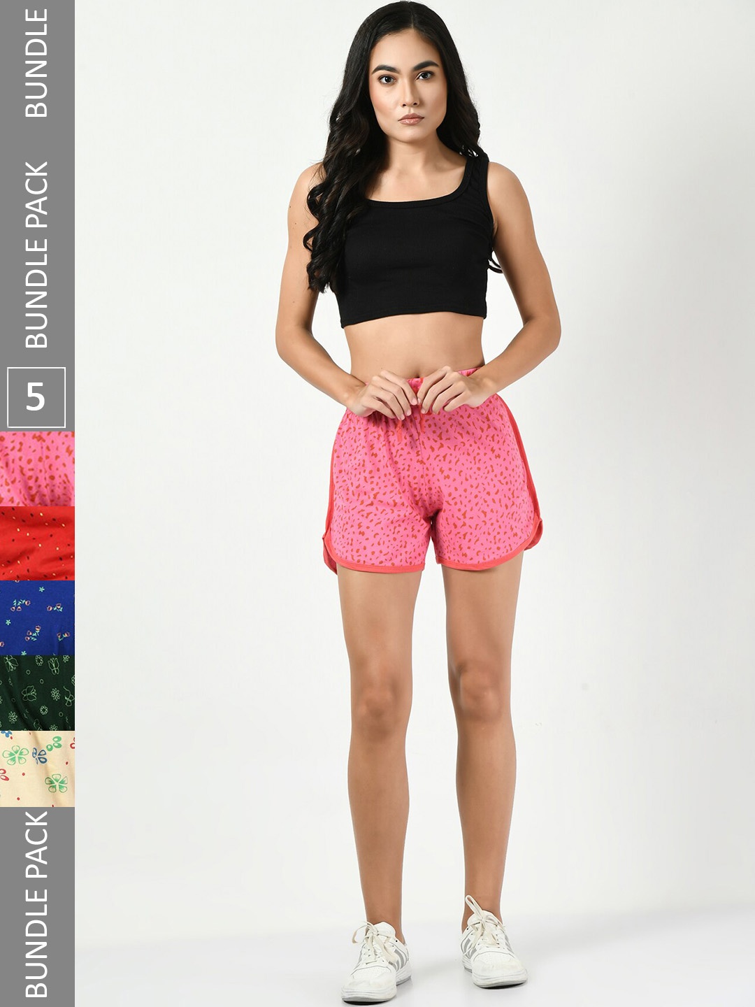 

BAESD Women Pack Of 5 Conversational Printed High-Rise Pure Cotton Shorts, Pink