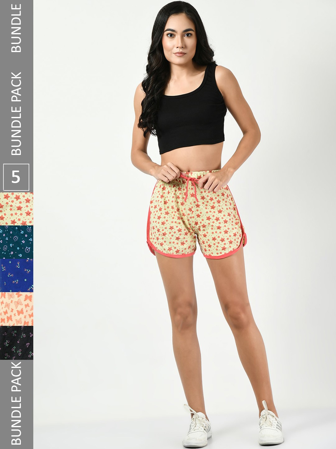 

BAESD Women Pack Of 5 Conversational Printed High-Rise Pure Cotton Shorts, Peach
