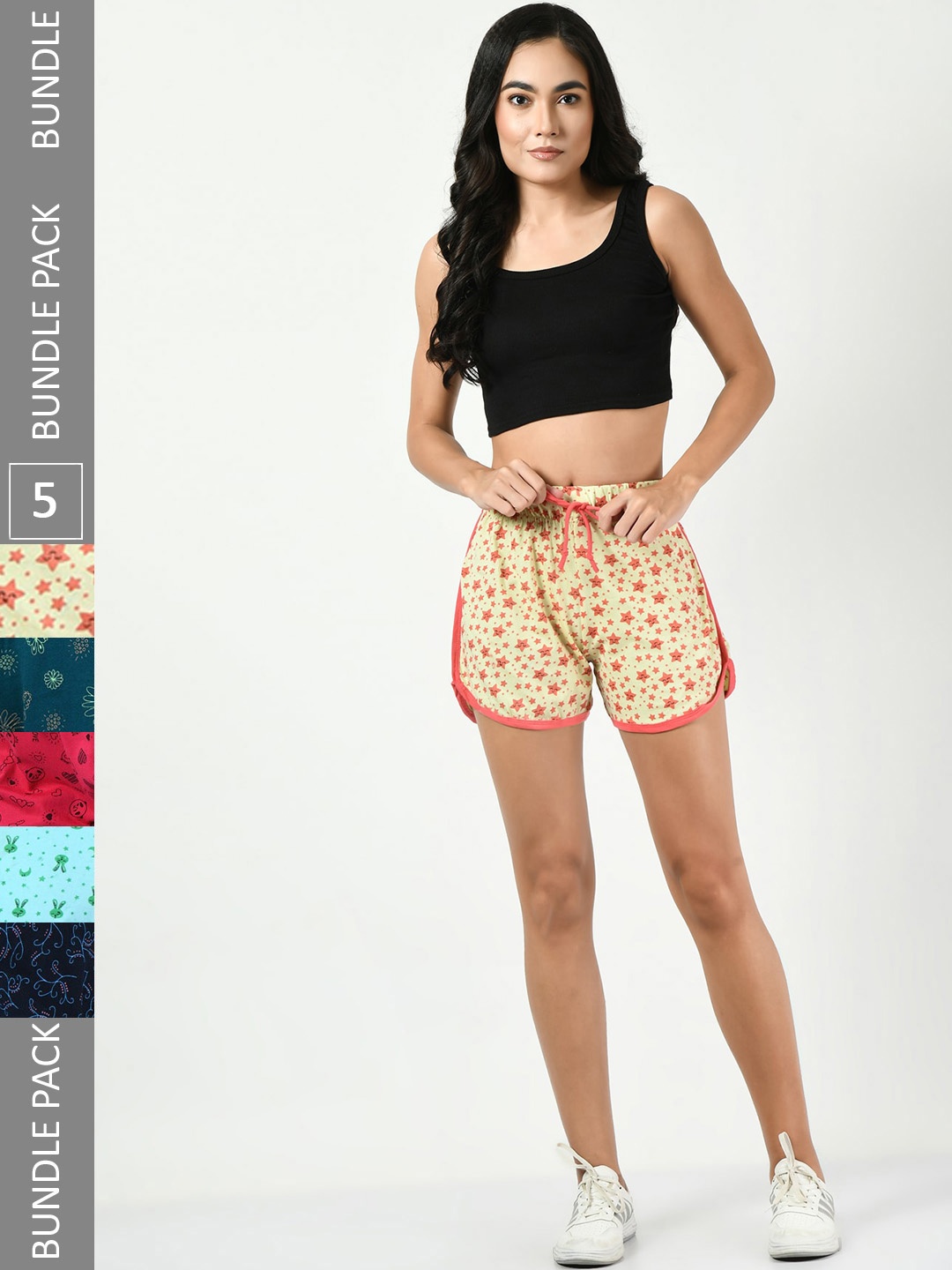 

BAESD Women Pack Of 5 Conversational Printed High-Rise Pure Cotton Shorts, Peach
