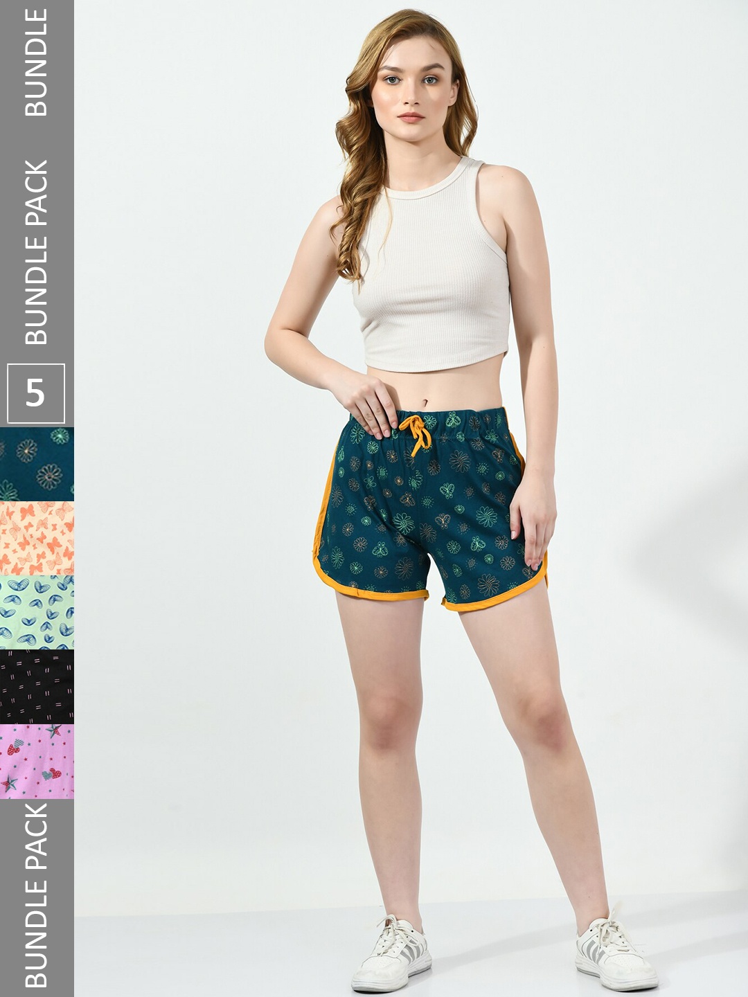 

BAESD Women Multicoloured Printed High-Rise Shorts, Teal