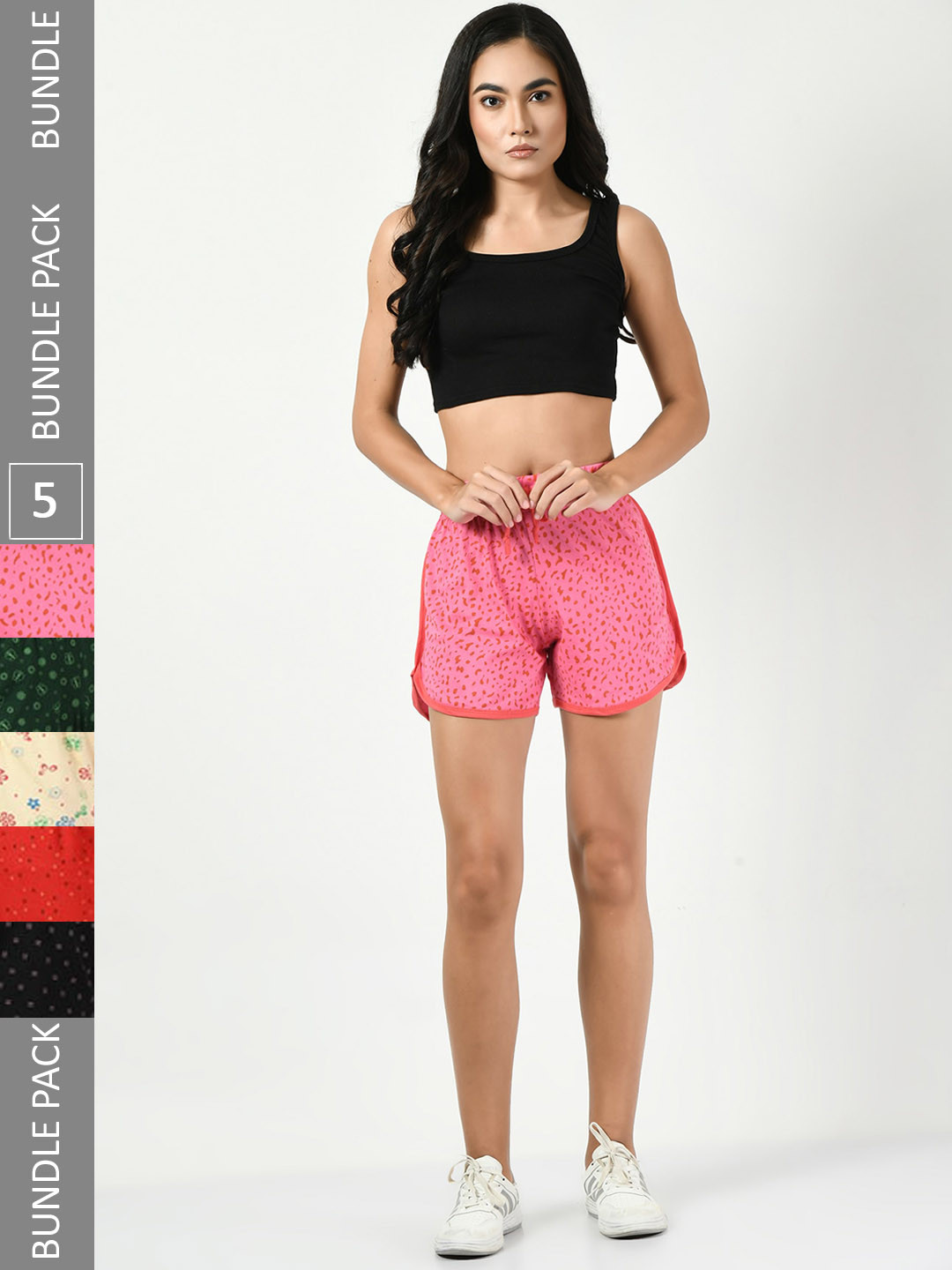 

BAESD Women Pack Of 5 Printed High-Rise Pure Cotton Hot Pants, Pink