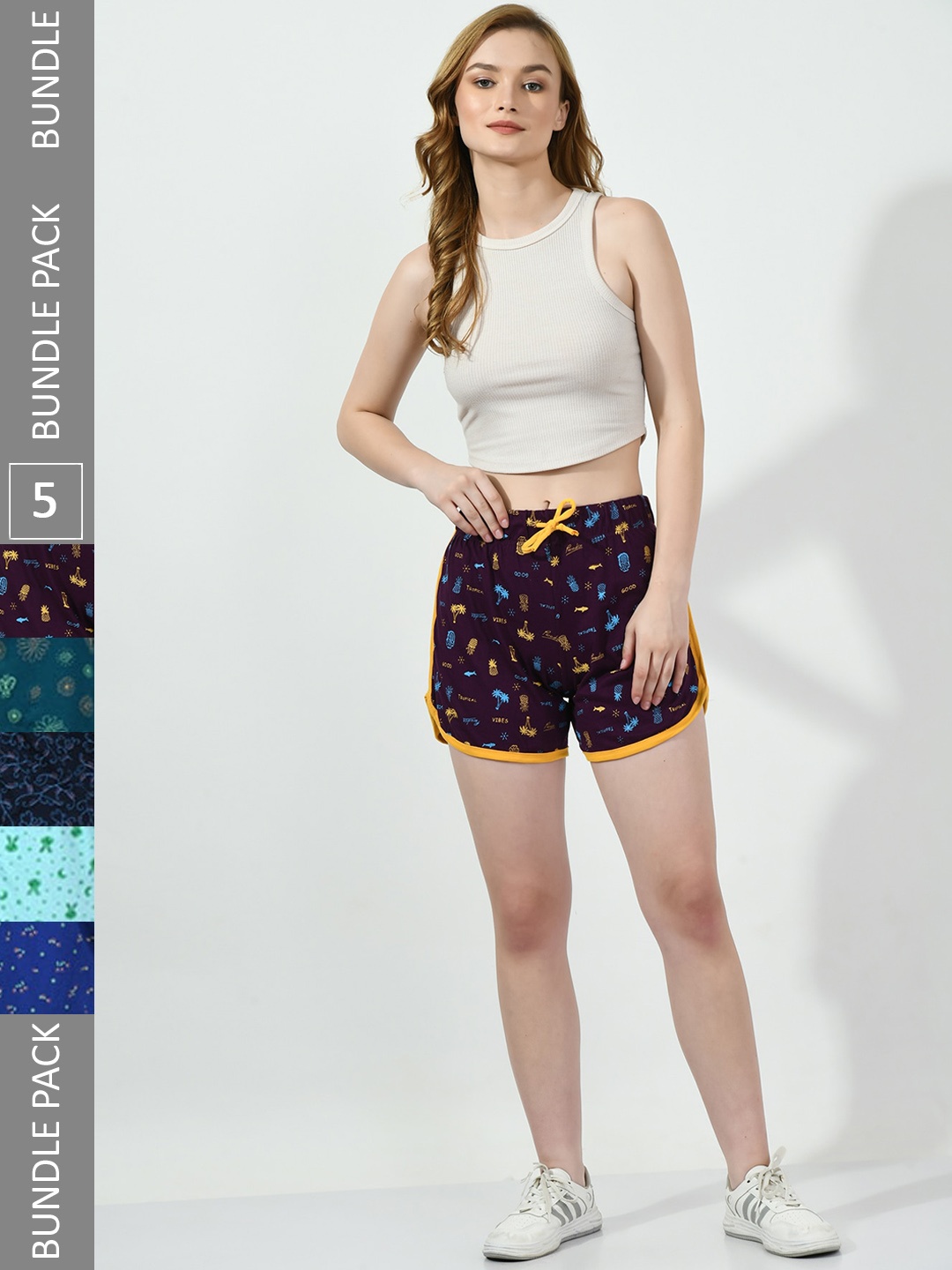 

BAESD Women Pack Of 5 High-Rise Cotton Shorts, Multi