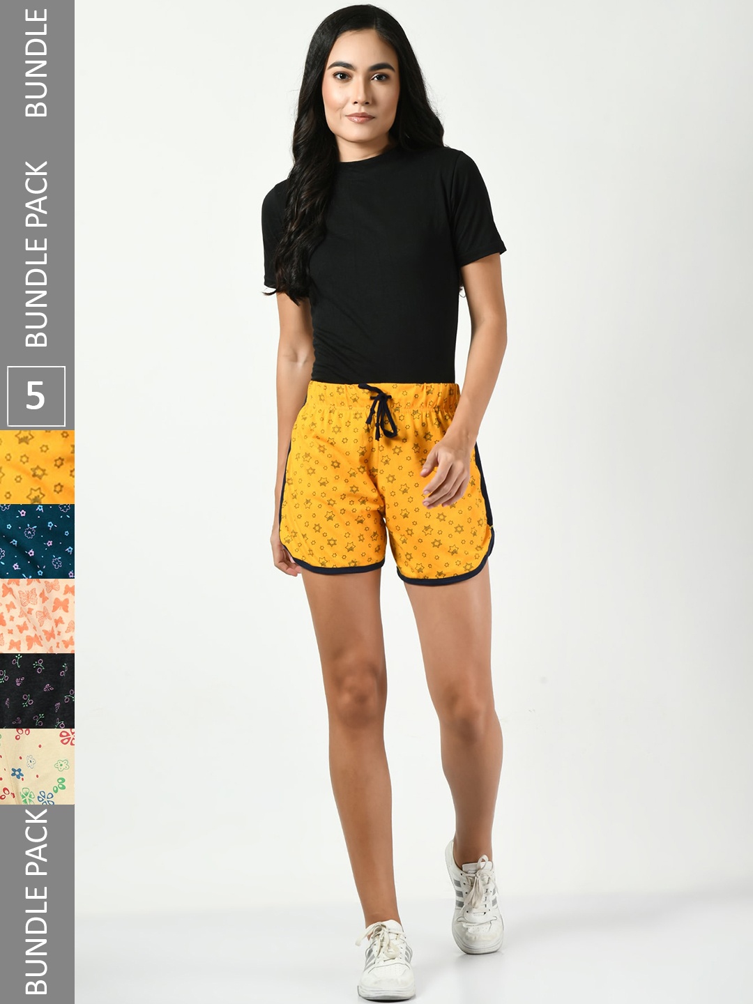

BAESD Women Pack Of 5 High-Rise Cotton Shorts, Yellow