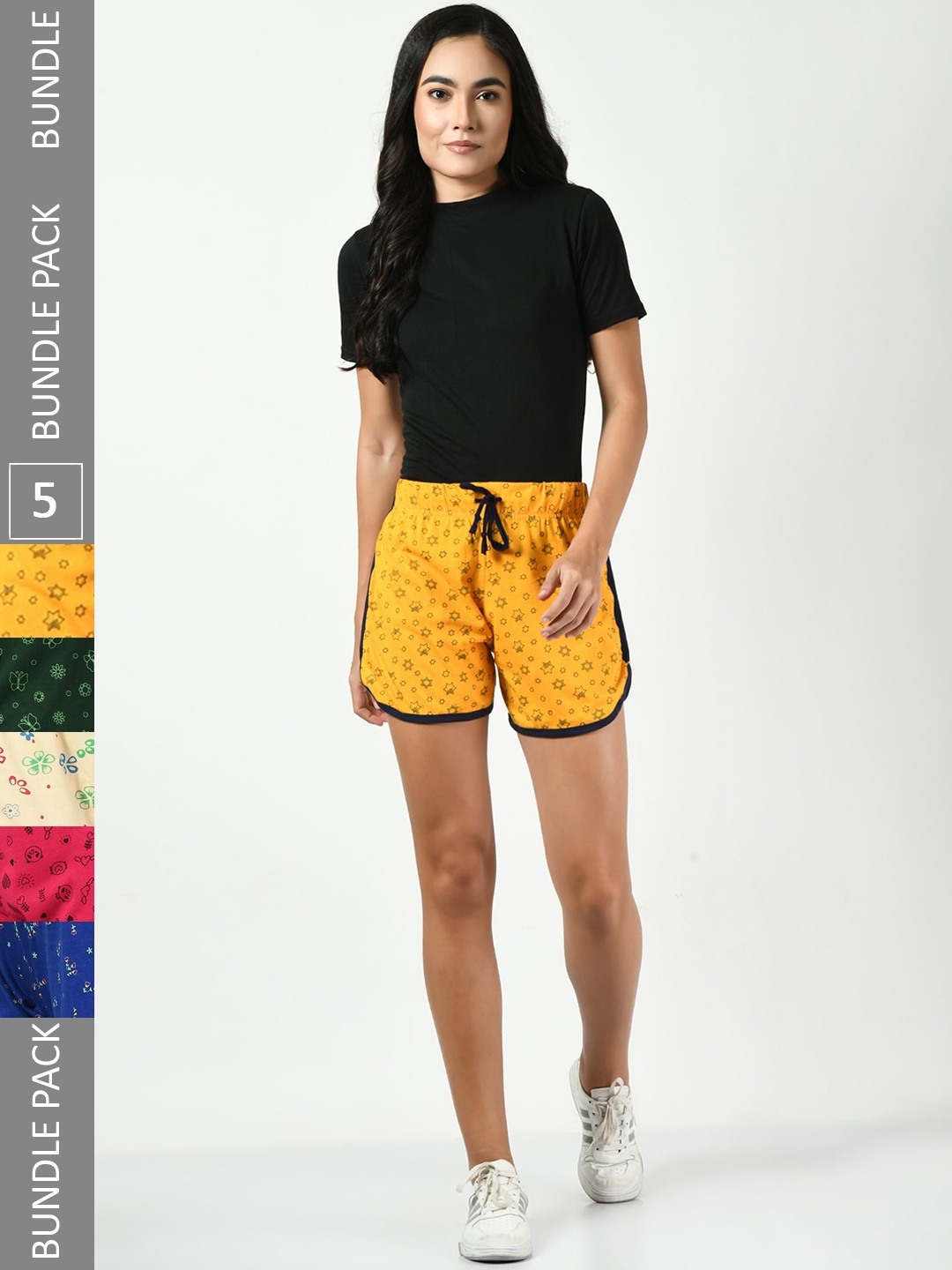 

BAESD Women Pack Of 5 High-Rise Cotton Shorts, Yellow