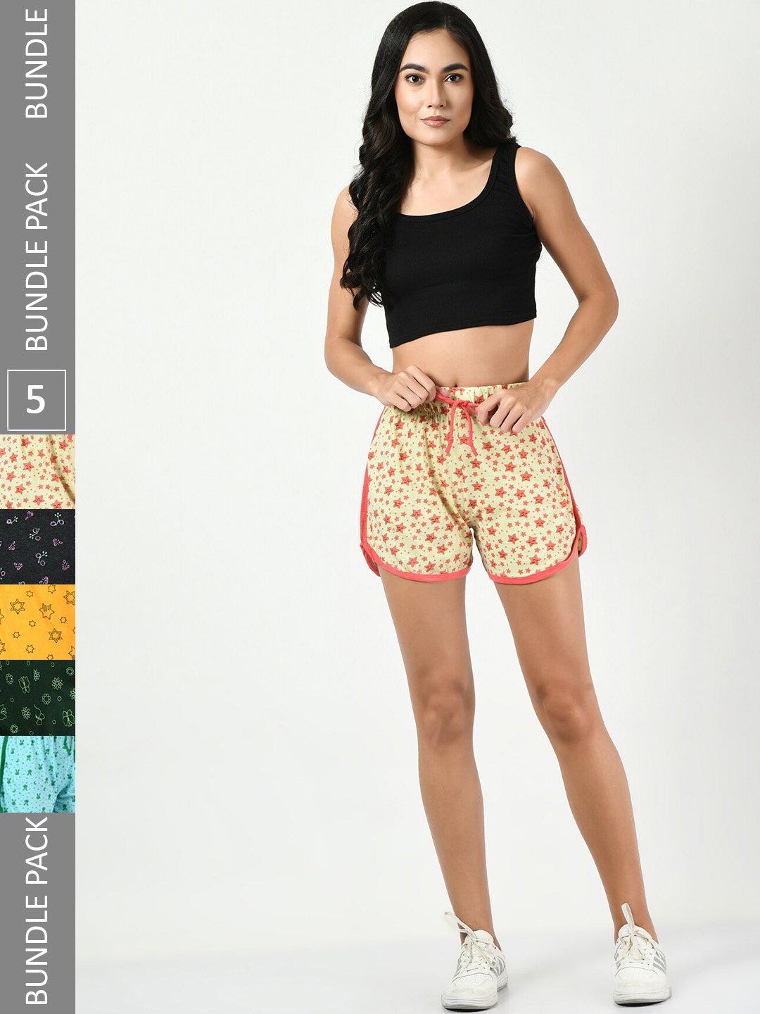 

BAESD Women Pack of 5 Printed High-Rise Shorts, Yellow