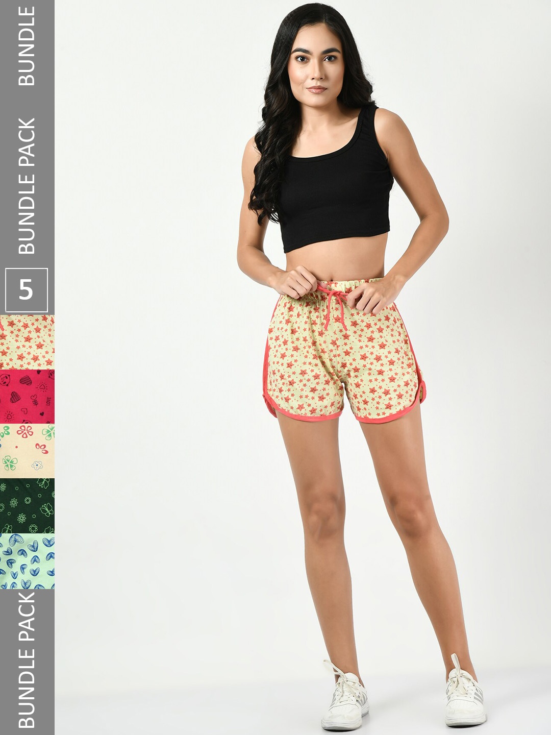 

BAESD Women Pack of 5 Printed High-Rise Shorts, Beige