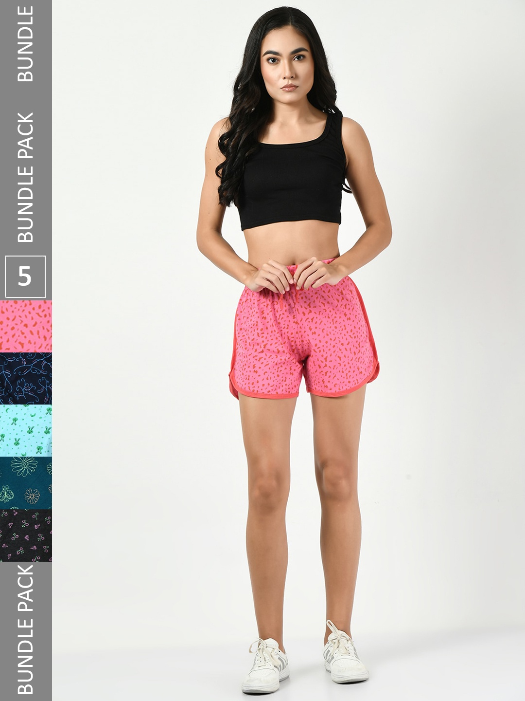 

BAESD Women Pack of 5 Printed High-Rise Shorts, Pink