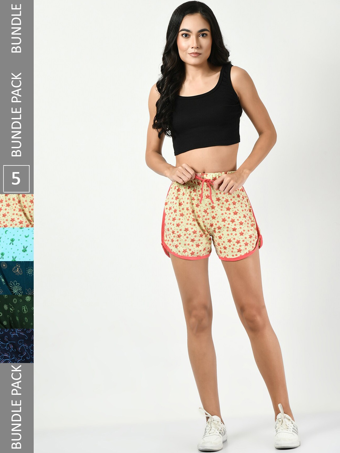 

BAESD Women Pack of 5 Printed High-Rise Shorts, Beige