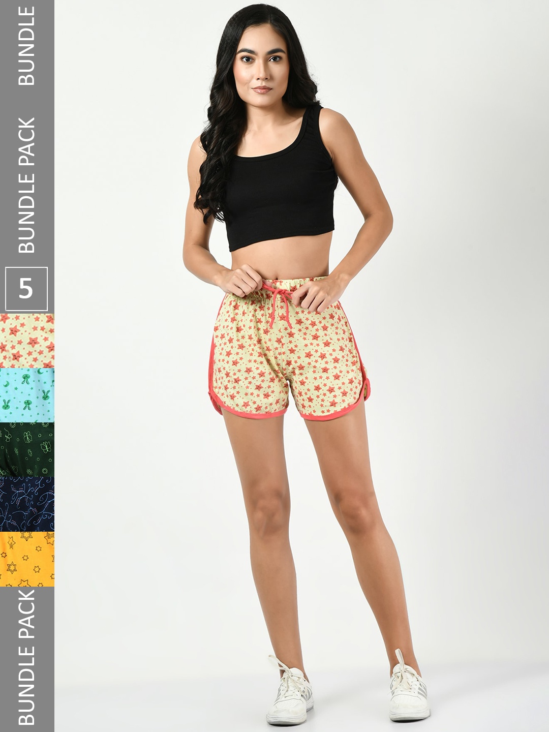 

BAESD Women Pack of 5 Printed High-Rise Shorts, Beige