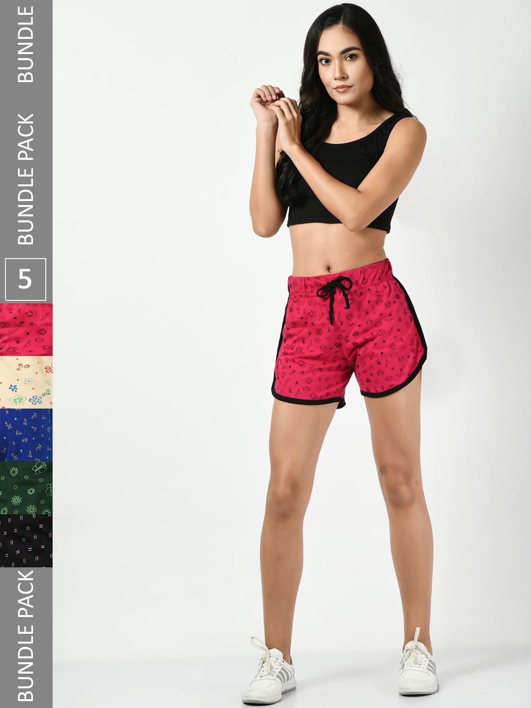 

BAESD Women Pack Of 5 Printed High-Rise Cotton Shorts, Red