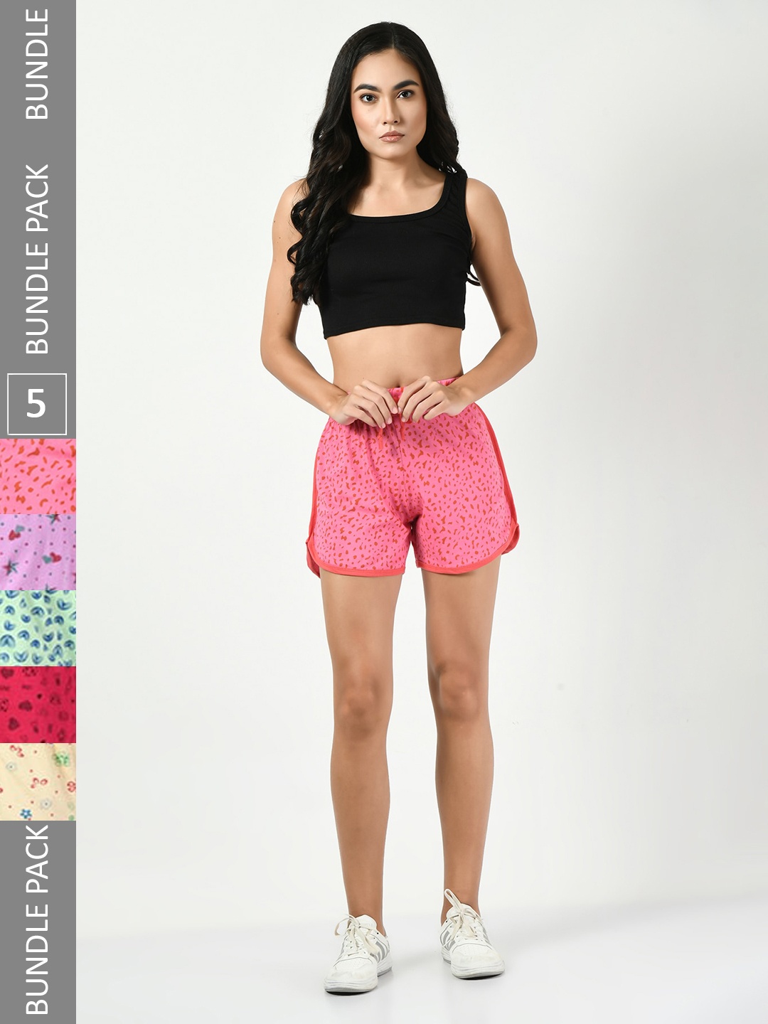 

BAESD Women Pack Of 5 Printed High-Rise Cotton Shorts, Peach