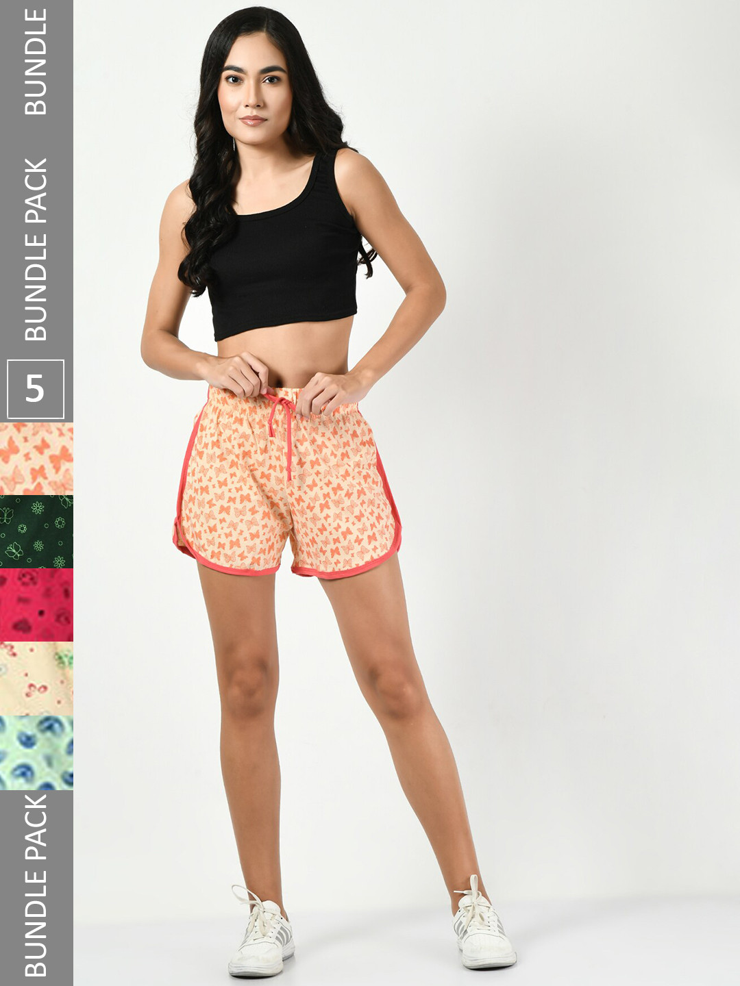 

BAESD Women Pack Of 5 Printed High-Rise Pure Cotton Shorts, Orange