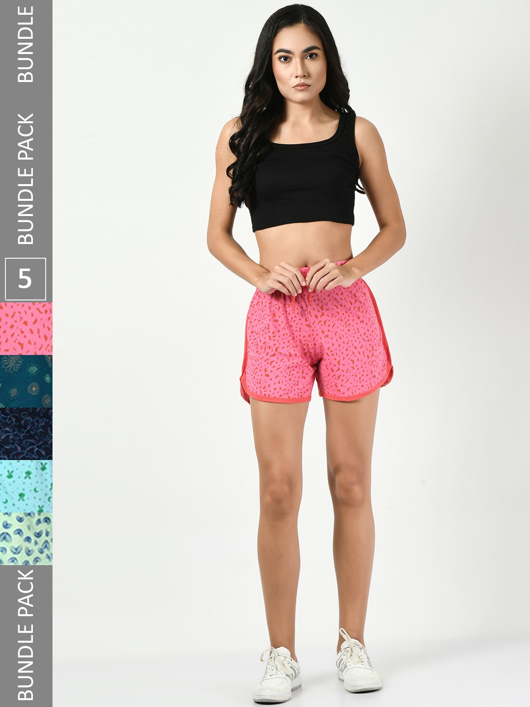 

BAESD Women Pack Of 5 Printed High-Rise Pure Cotton Shorts, Pink