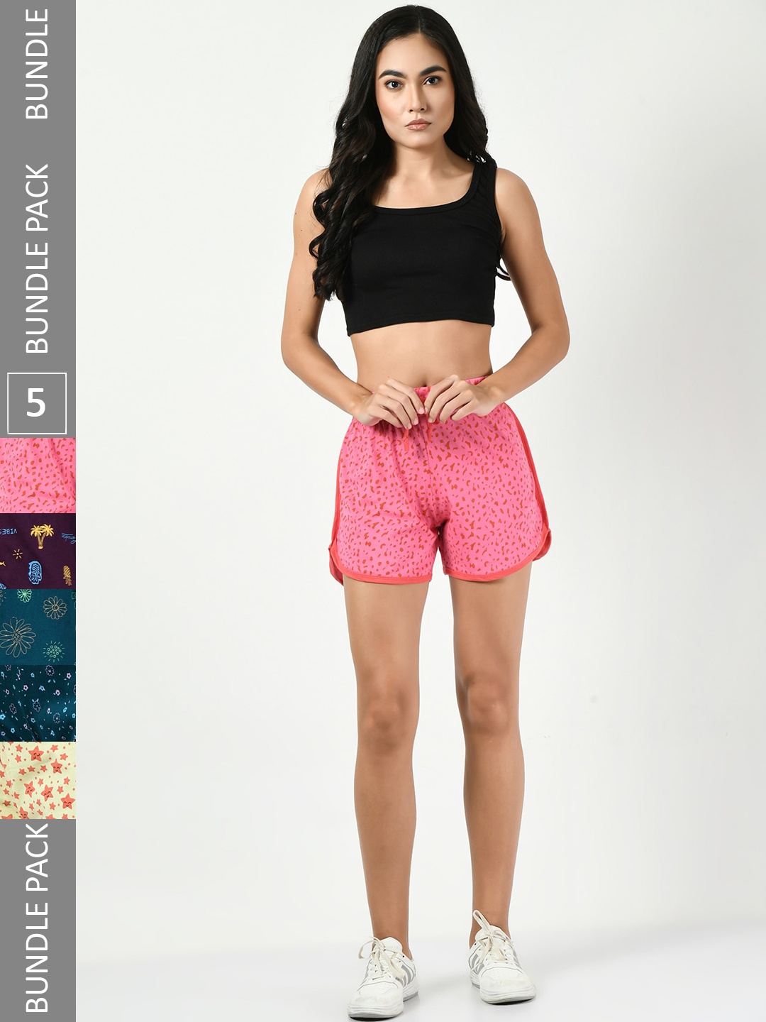 

BAESD Women Pack Of 5 Printed High-Rise Pure Cotton Shorts, Pink