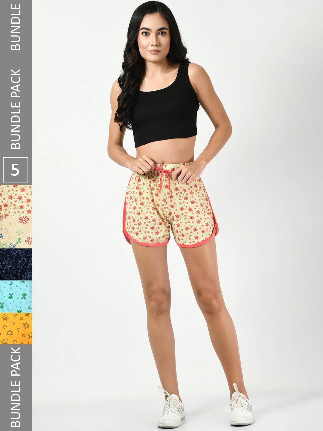 

BAESD Women Pack Of 5 Printed High-Rise Hot Pants, Cream