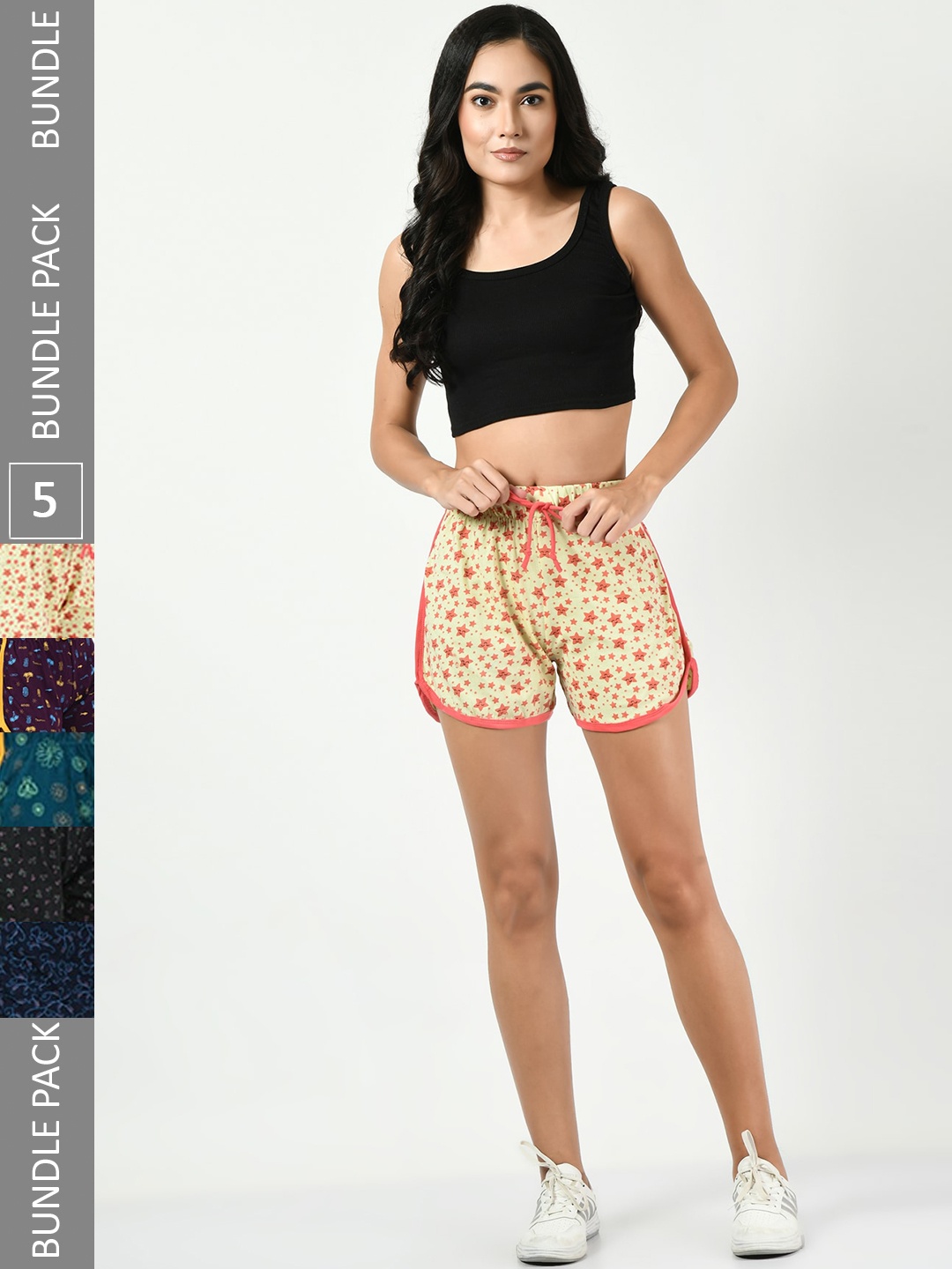 

BAESD Women Pack Of 5 Conversational Printed High-Rise Pure Cotton Shorts, Peach