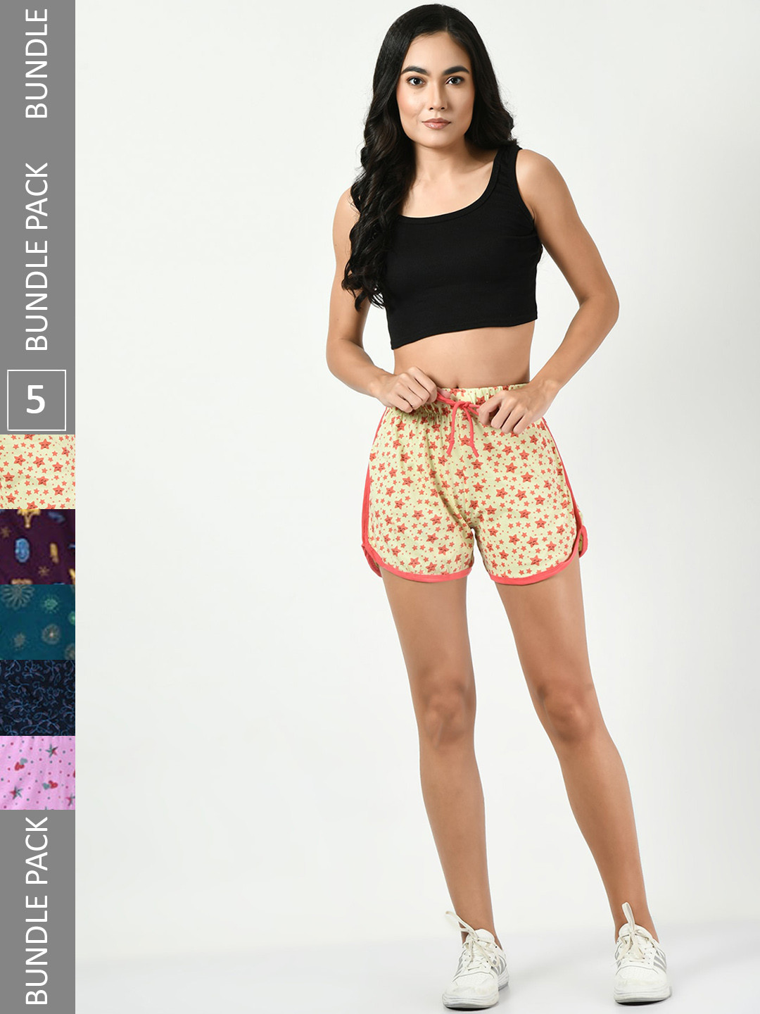 

BAESD Women Pack Of 5 Conversational Printed High-Rise Pure Cotton Shorts, Peach