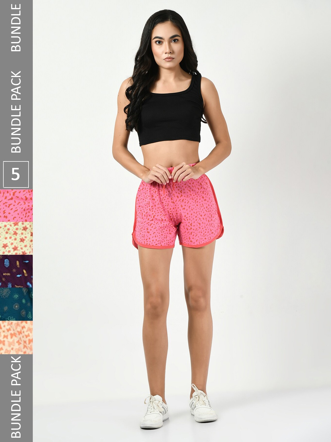 

BAESD Women Pack Of 5 Conversational Printed High-Rise Pure Cotton Shorts, Pink
