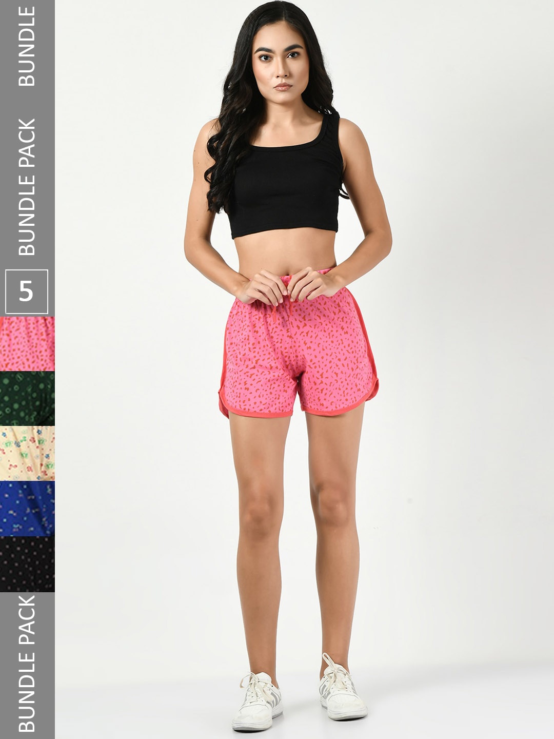 

BAESD Women Pack Of 5 Conversational Printed High-Rise Pure Cotton Shorts, Pink