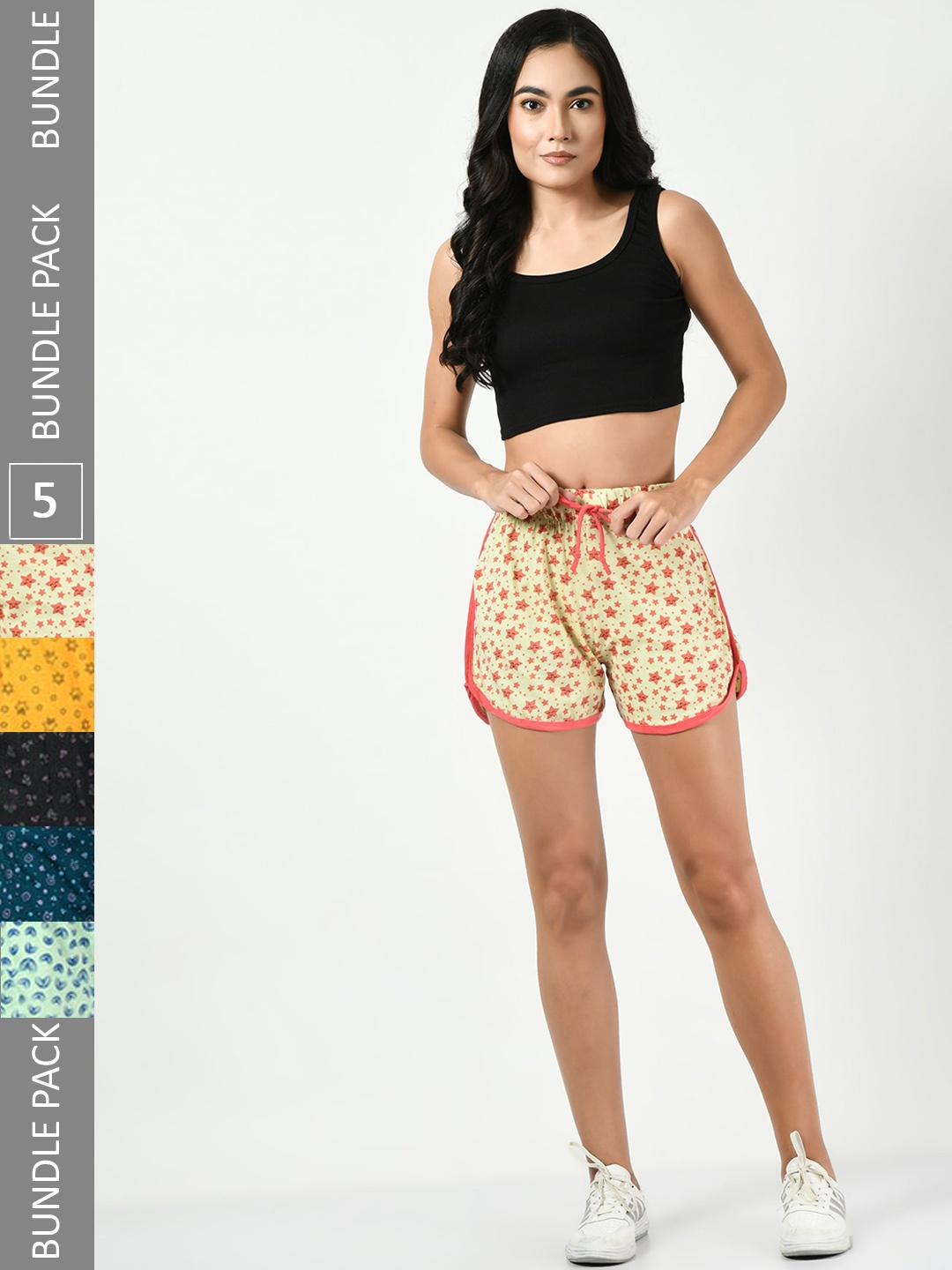 

BAESD Women Pack Of 5 Conversational Printed High-Rise Pure Cotton Shorts, Peach