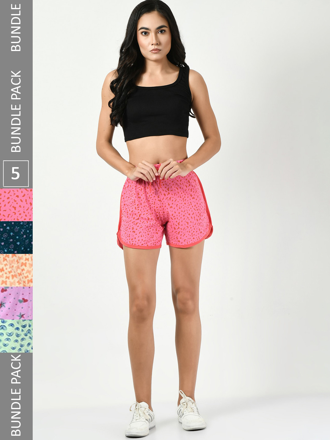 

BAESD Women Pack Of 5 Printed Pure Cotton High-Rise Shorts, Pink