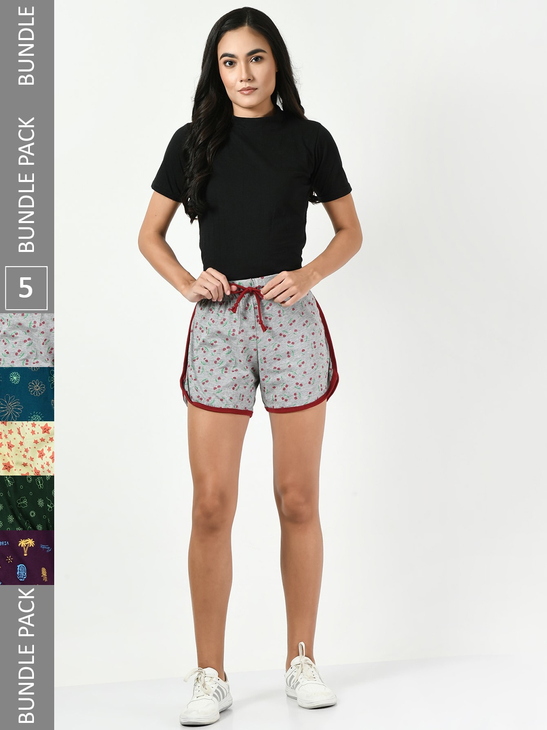 

BAESD Women Pack Of 5 Printed Pure Cotton Shorts, Grey