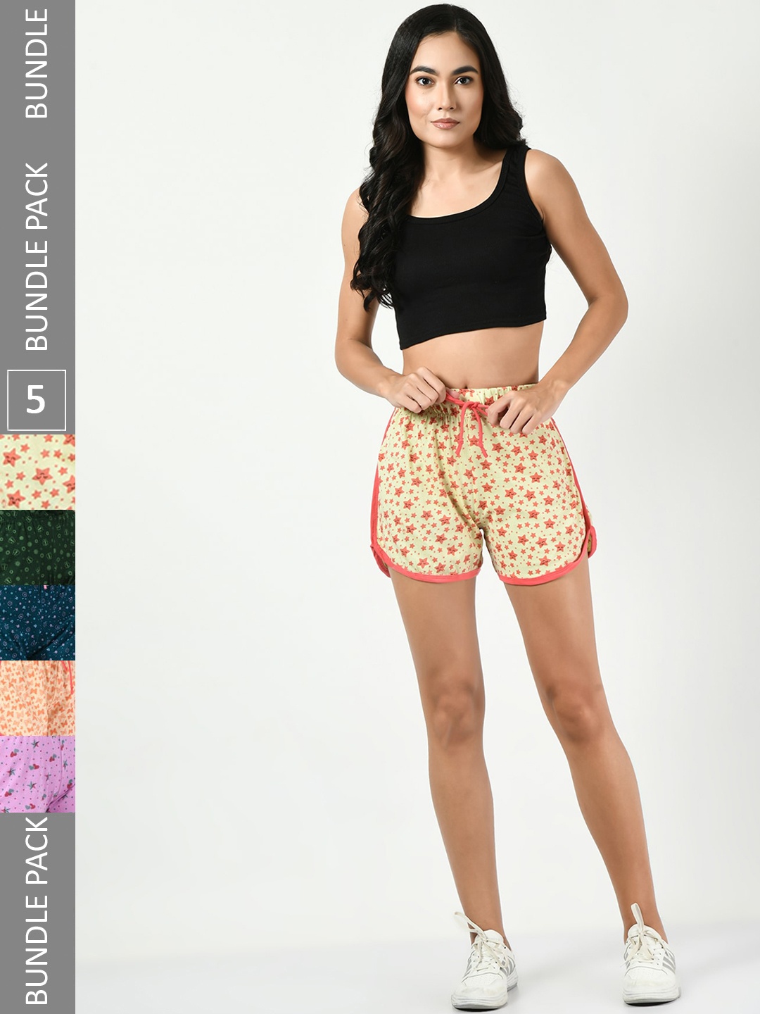 

BAESD Women Pack Of 5 Printed Pure Cotton Shorts, Cream