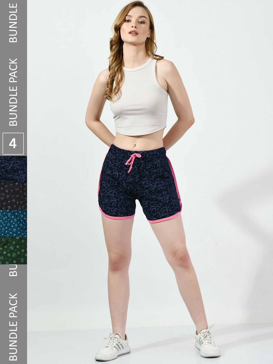 

BAESD Women Pack Of 4 Printed Pure Cotton Shorts, Navy blue