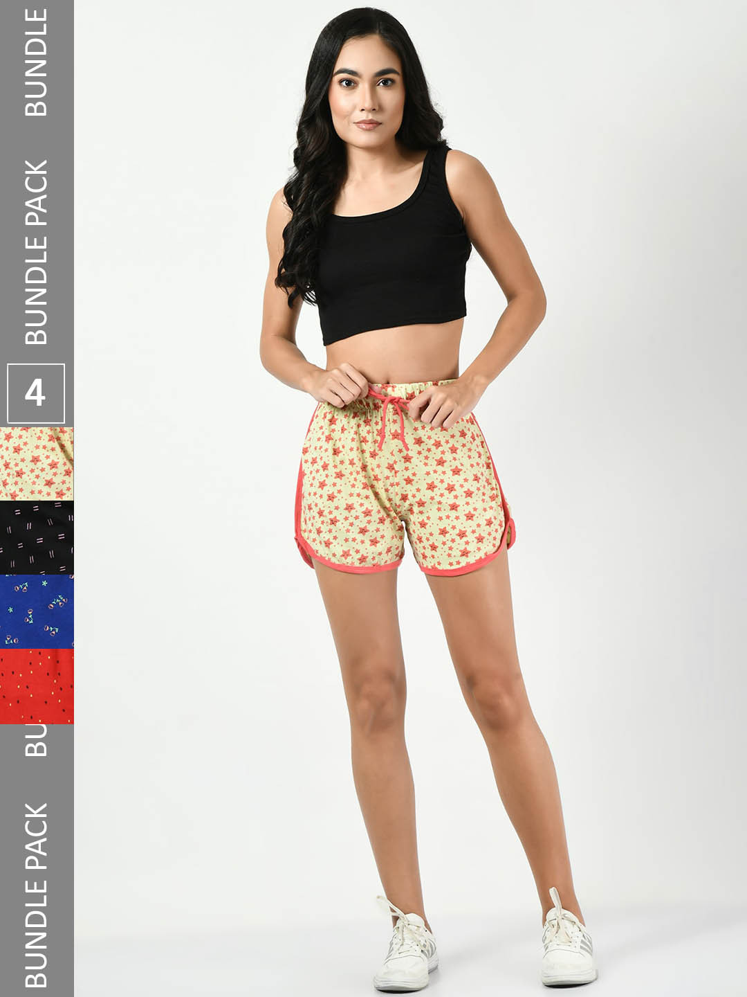 

BAESD Pack Of 4 Printed High-Rise Pure Cotton Shorts, Peach