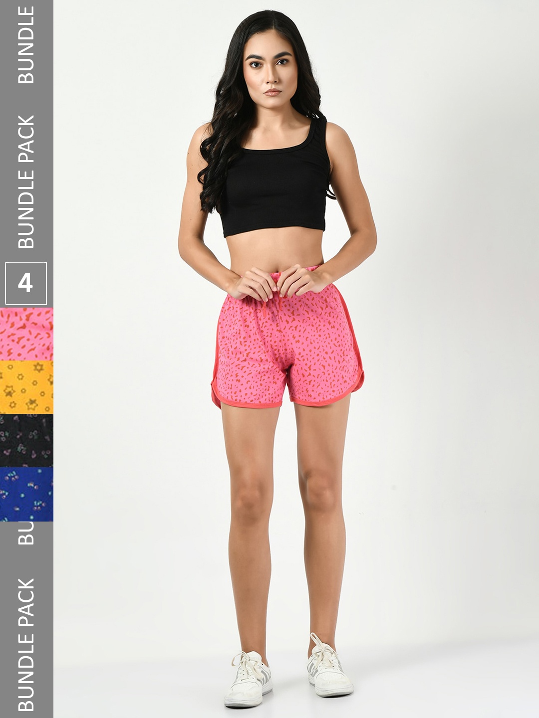 

BAESD Women Pack Of 4 Printed High-Rise Pure Cotton Shorts, Pink