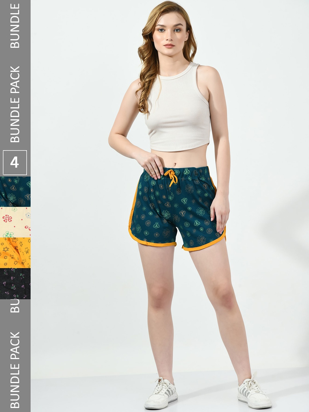 

BAESD Pack Of 4 Printed High-Rise Pure Cotton Shorts, Teal