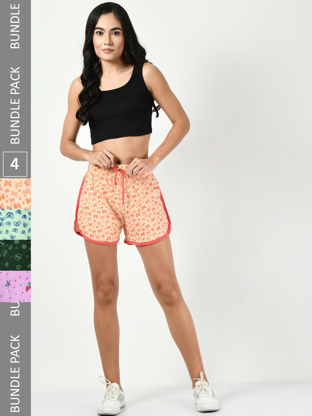 

BAESD Women Pack Of 4 Printed High-Rise Pure Cotton Shorts, Peach