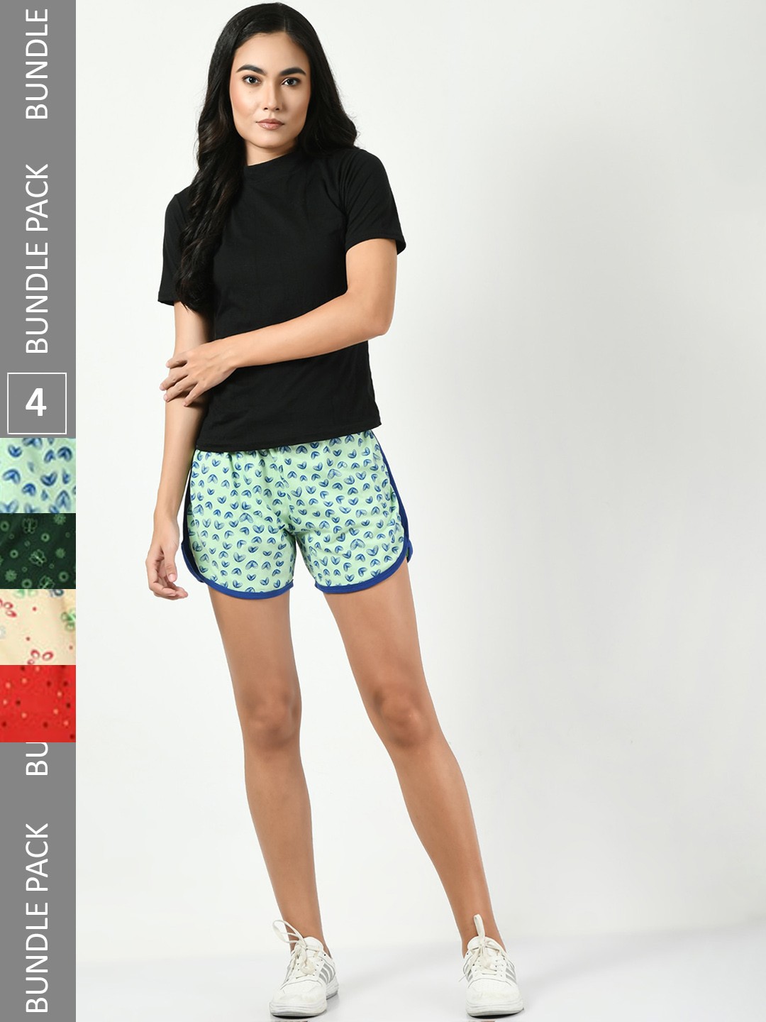 

BAESD Pack Of 4 Printed High-Rise Pure Cotton Shorts, Sea green