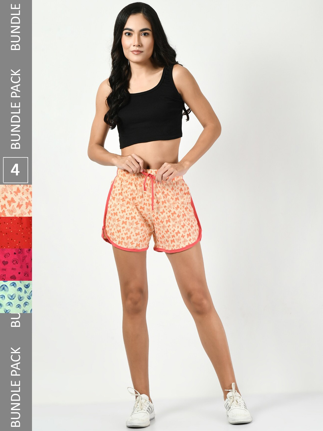 

BAESD Pack Of 4 Printed High-Rise Pure Cotton Shorts, Peach