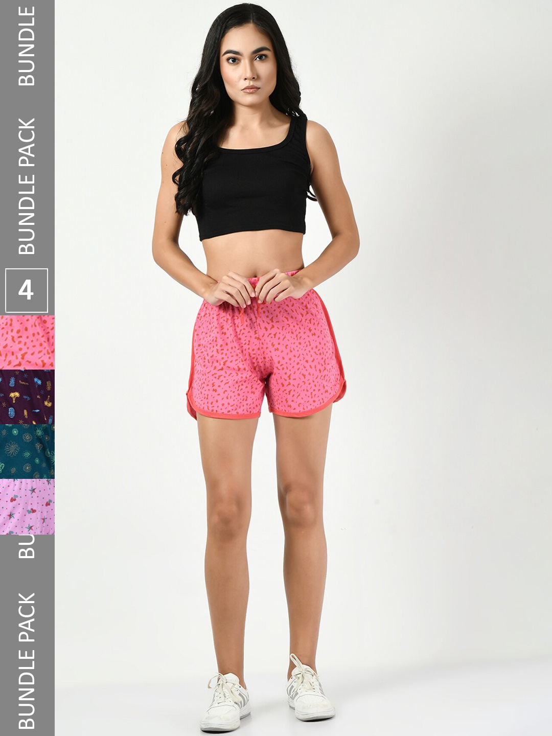 

BAESD Women Pack Of 4 Printed Cotton High-Rise Shorts, Rose