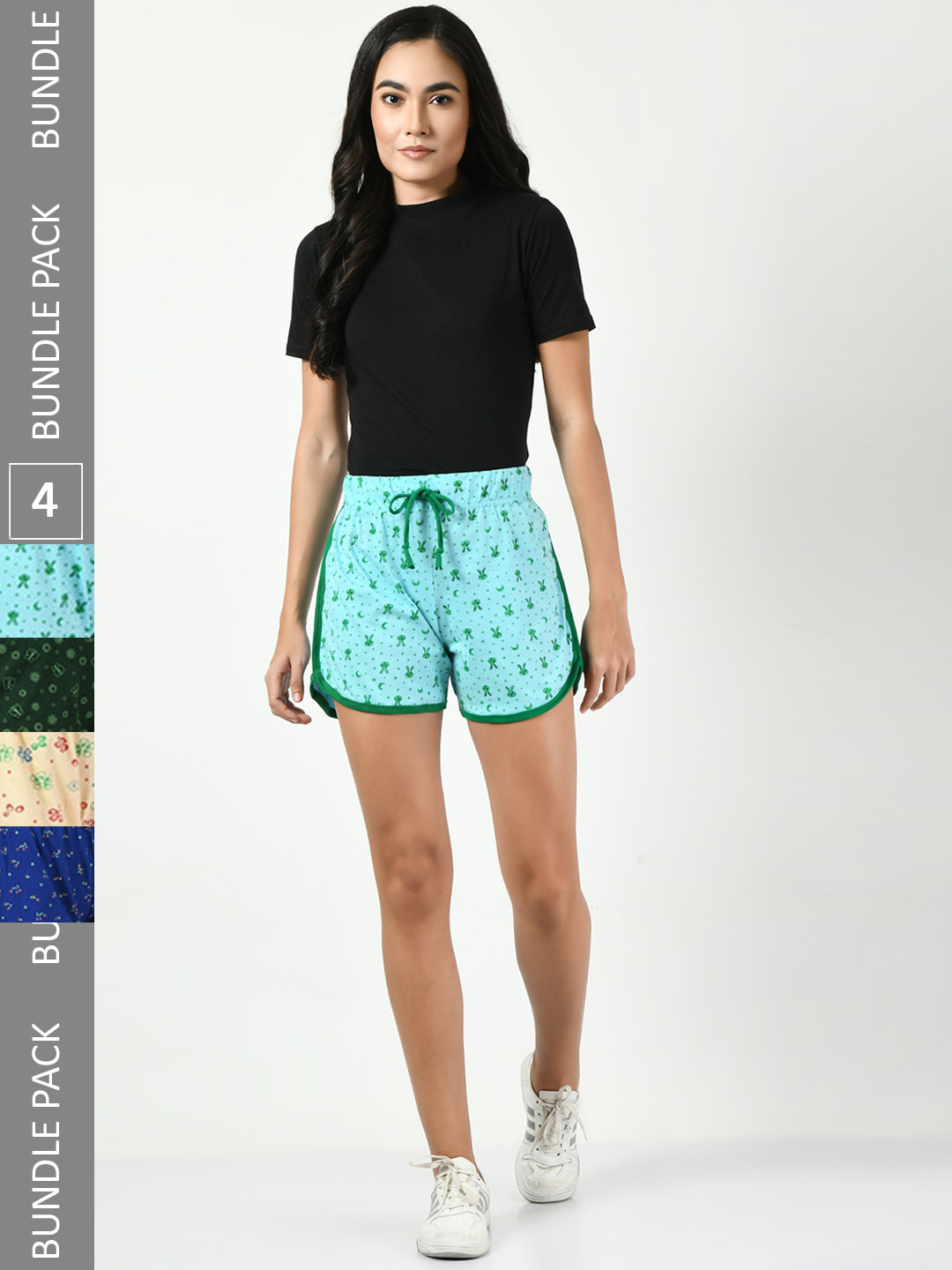 

BAESD Pack Of 4 Printed Cotton High-Rise Shorts, Sea green