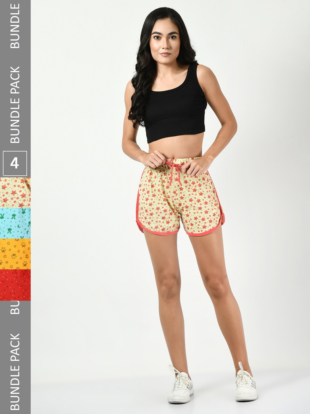 

BAESD Women Pack Of 4 Printed High-Rise Pure Cotton Hot Pants, Cream